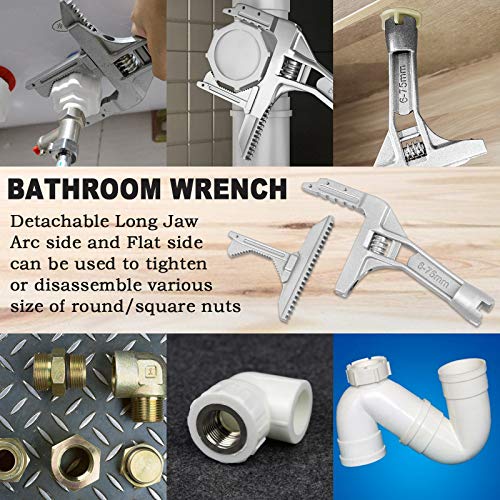 EGSTAOR Bathroom Adjustable Wrench 6-75mm, Multifunction Aluminum Spanner for Plumbing Task Pipe Tube Nut Toilet Washbasin Sink Pool, 9-Inch Long (Silver)