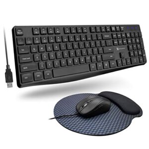 x9 usb keyboard and mouse combo - mouse pad included - ergonomic full-sized wired keyboard and mouse combo - 104 keys computer keyboard and mouse with wire for desktop, laptop, windows pc - black