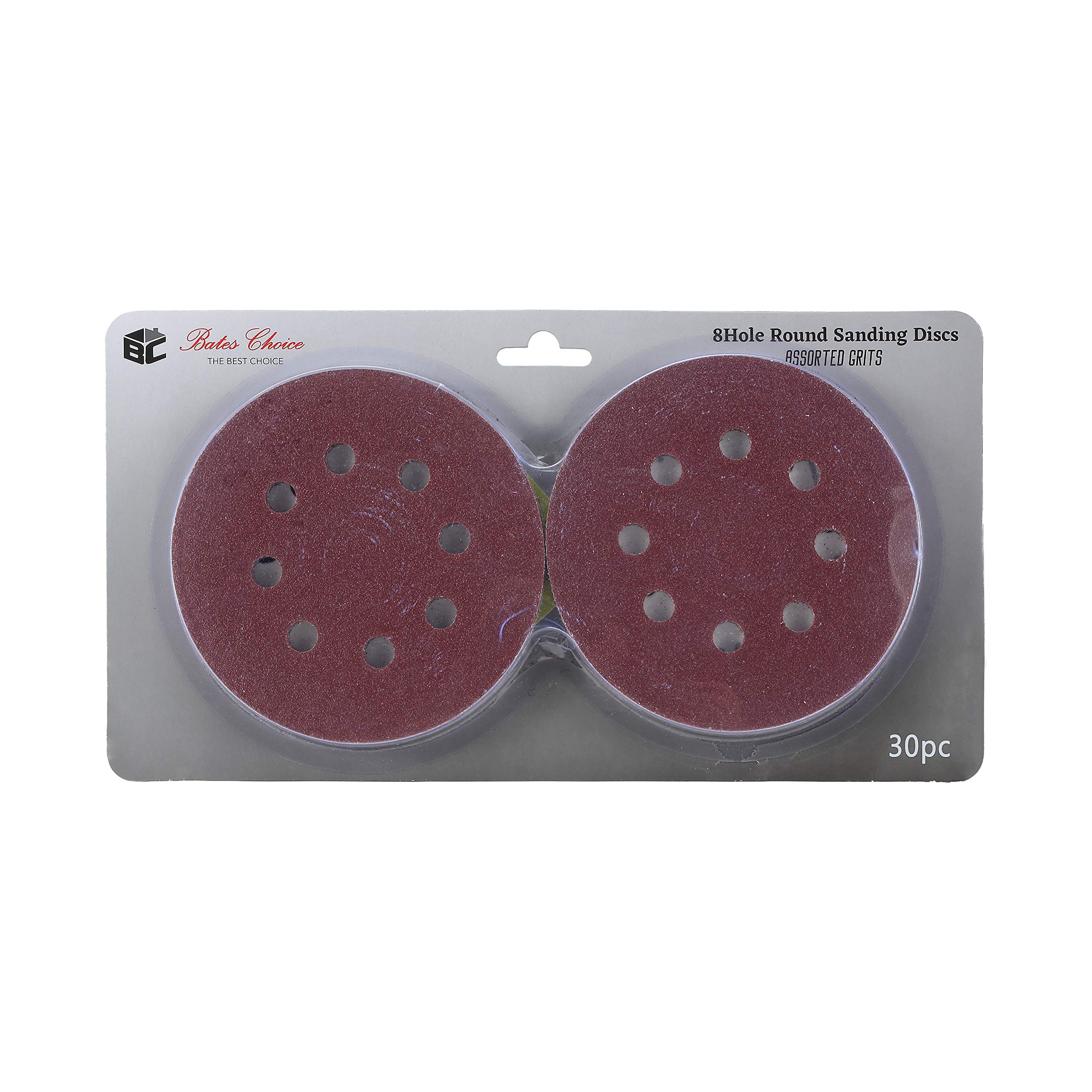 Bates- Sanding Discs 5 Inch 8 Hole, 30 Pack, Assorted Grits 40 80 120 220 320 600, Sanding Discs, Sanding Pads, Hook and Loop Sanding Disc, 8 Hole Sanding Discs, Round Sandpaper Discs, 5 inch Sanding