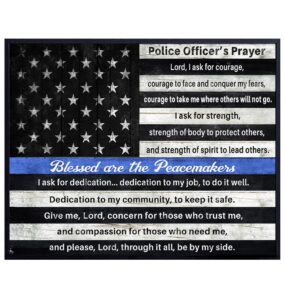 police officers prayer wall art print - inspirational religious patriotic thin blue line american flag - patriotic gift for cops, first responders, law enforcement - home or room decor poster
