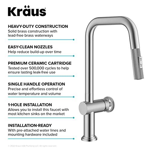 KRAUS Urbix Industrial Pull-Down Single Handle Kitchen Faucet in Spot-Free Stainless Steel, KPF-3126SFS