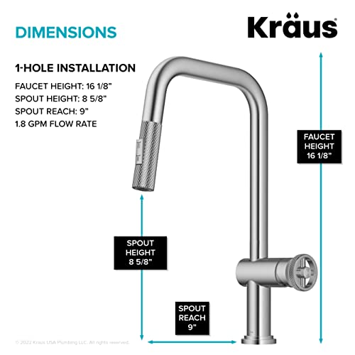 KRAUS Urbix Industrial Pull-Down Single Handle Kitchen Faucet in Spot-Free Stainless Steel, KPF-3126SFS