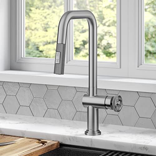 KRAUS Urbix Industrial Pull-Down Single Handle Kitchen Faucet in Spot-Free Stainless Steel, KPF-3126SFS