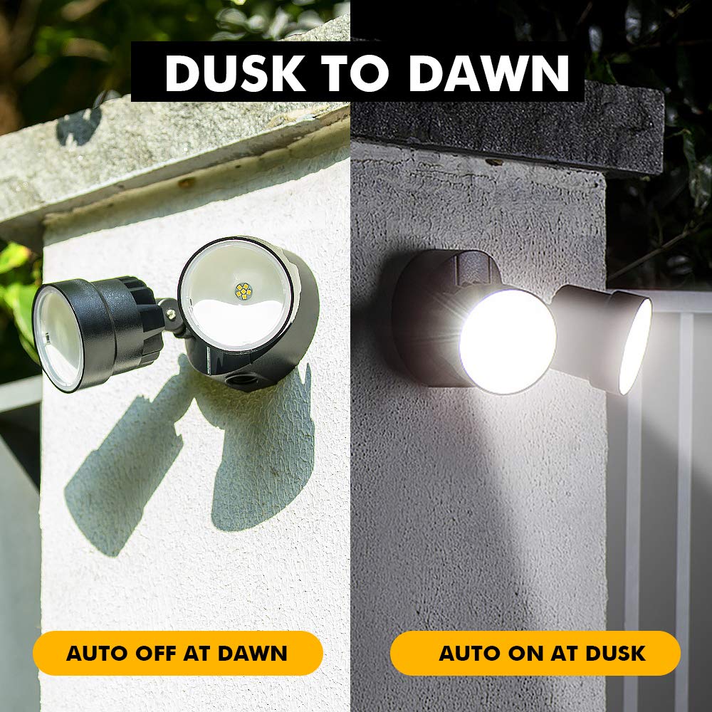 LUTEC P6221B-D2D 2000 Lumen 18 Watt 28 LED Dual-Head Flood Light Outdoor Dusk to Dawn Waterproof Exterior Security Wall Light for Patio, Garden,Yard-Black