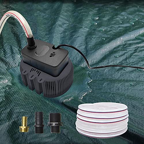 SurmountWay Pool Cover Pump Above Ground，850 GPH, 3 Adapters Swimming Pool Cover Pump with 16 Foot Heavy-Duty Kink Proof Hose (Black)