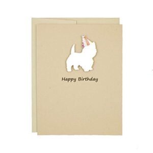 west highland white terrier birthday card | handmade westie dog greeting card | party hat single card and envelope