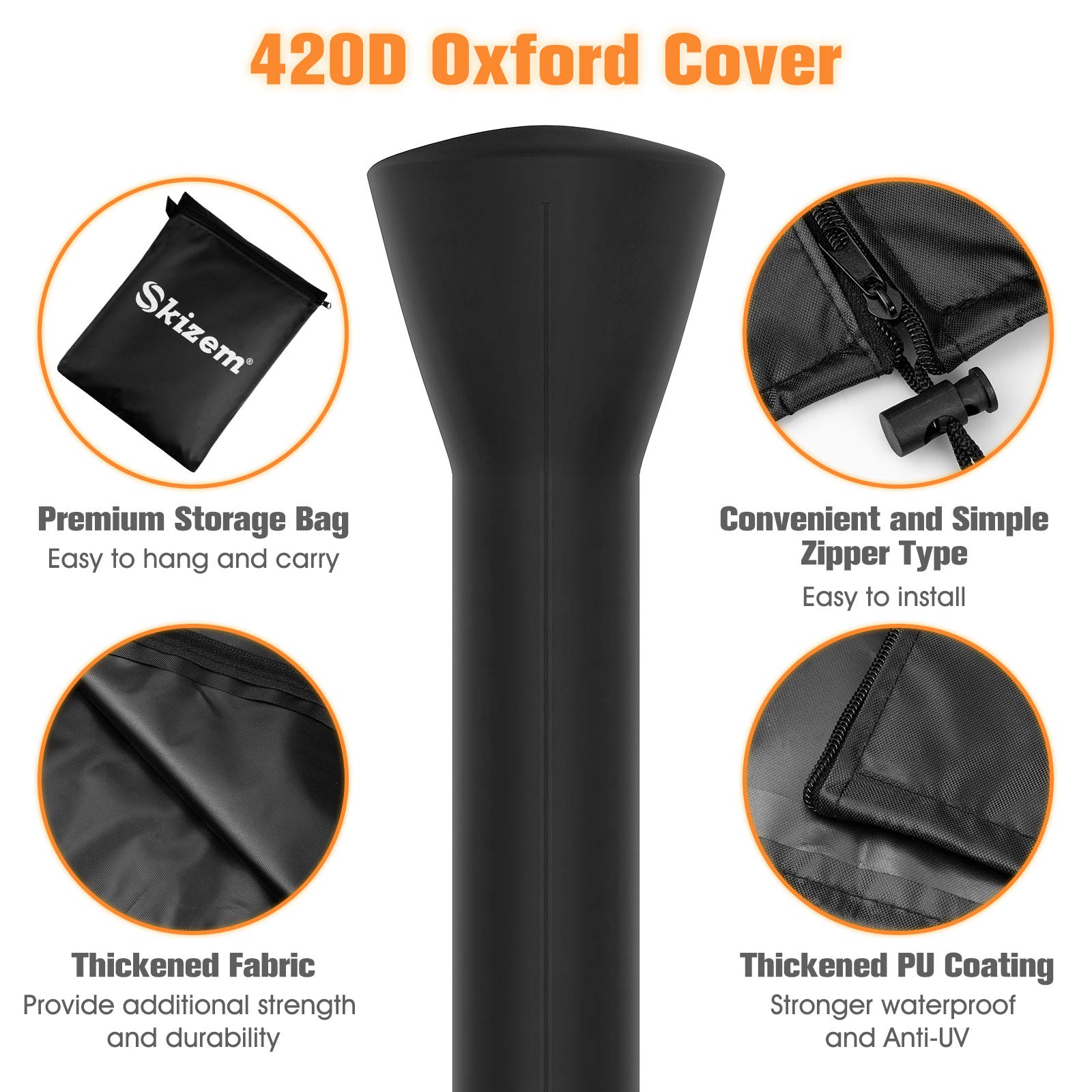 Skizem Outdoor Patio Heater Covers with Zipper,Upgraded 420D Oxford Fabric with PU Coating Material,100% Waterproof Windproof Anti-UV Snow-Poof,36 Months of Use (89'' H x 33" D x 19" B)
