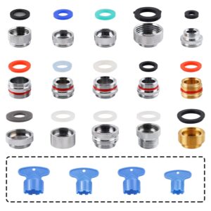 15pcs faucet adapter kit, brass faucet aerator adapter set male female kitchen faucet adapter converter to faucet aerator, garden hose, standard hose in rv, apply on both removable and cache aerator