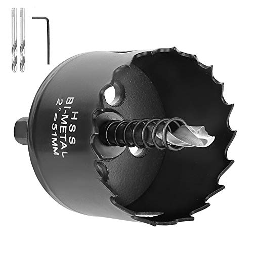 KEILEOHO 2 Inch 51 MM Black Hole Saw with Heavy Duty Arbor, Drill Bit and Hex Wrench for Cornhole Boards, Plywood, Iron Board, Acrylic, Ducts, Ceiling Lights, Cinder Wall