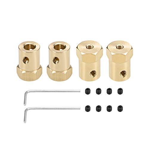 uxcell Hex Coupler 6mm Bore Motor Hex Brass Shaft Coupling Connector for Car Wheels Tires Shaft Motor 4pcs