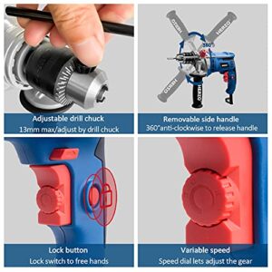 Hammer Drill HERZO Corded Impact Drill 7 Amp 1/2 Inch 2700 RPM,360° Rotatable Handle for Wood,Plastic,Steel