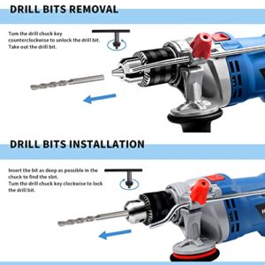 Hammer Drill HERZO Corded Impact Drill 7 Amp 1/2 Inch 2700 RPM,360° Rotatable Handle for Wood,Plastic,Steel