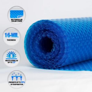 Thermal Solar Blanket for Swimming Pool Heavy Duty 16 Mil 7ft x 7ft Floating Spa Blanket and Trimmable Hot Tub Bubble Insulating Cover for Hot Tubs Inground Pools Insulating Solar Heating, Blue