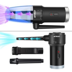 afmat cordless air duster, mighty air blower & vacuum 2-in-1, powerful 60000rpm & 8000pa electric air duster, rechargeable deep clean compressed air for computer keyboard electronics fan car cleaning