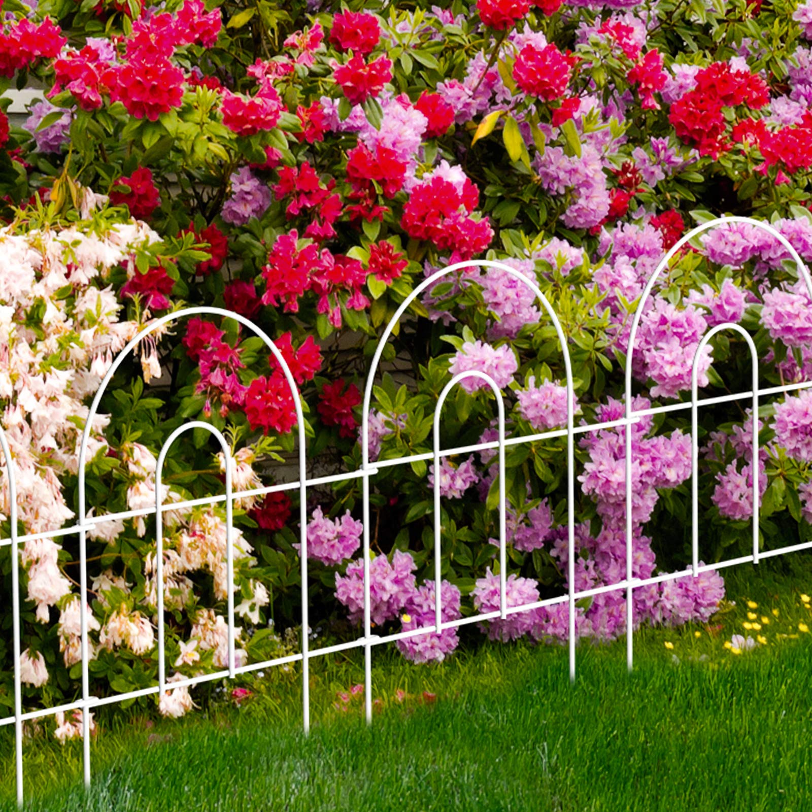 AMAGABELI GARDEN & HOME 35 panels Decorative Garden Fences and Borders for Dogs 18in(H)×50ft(L) No Dig Metal Fence Panel Garden Edging Border Fence For Animal Barrier Fencing for Flower Bed Yard White