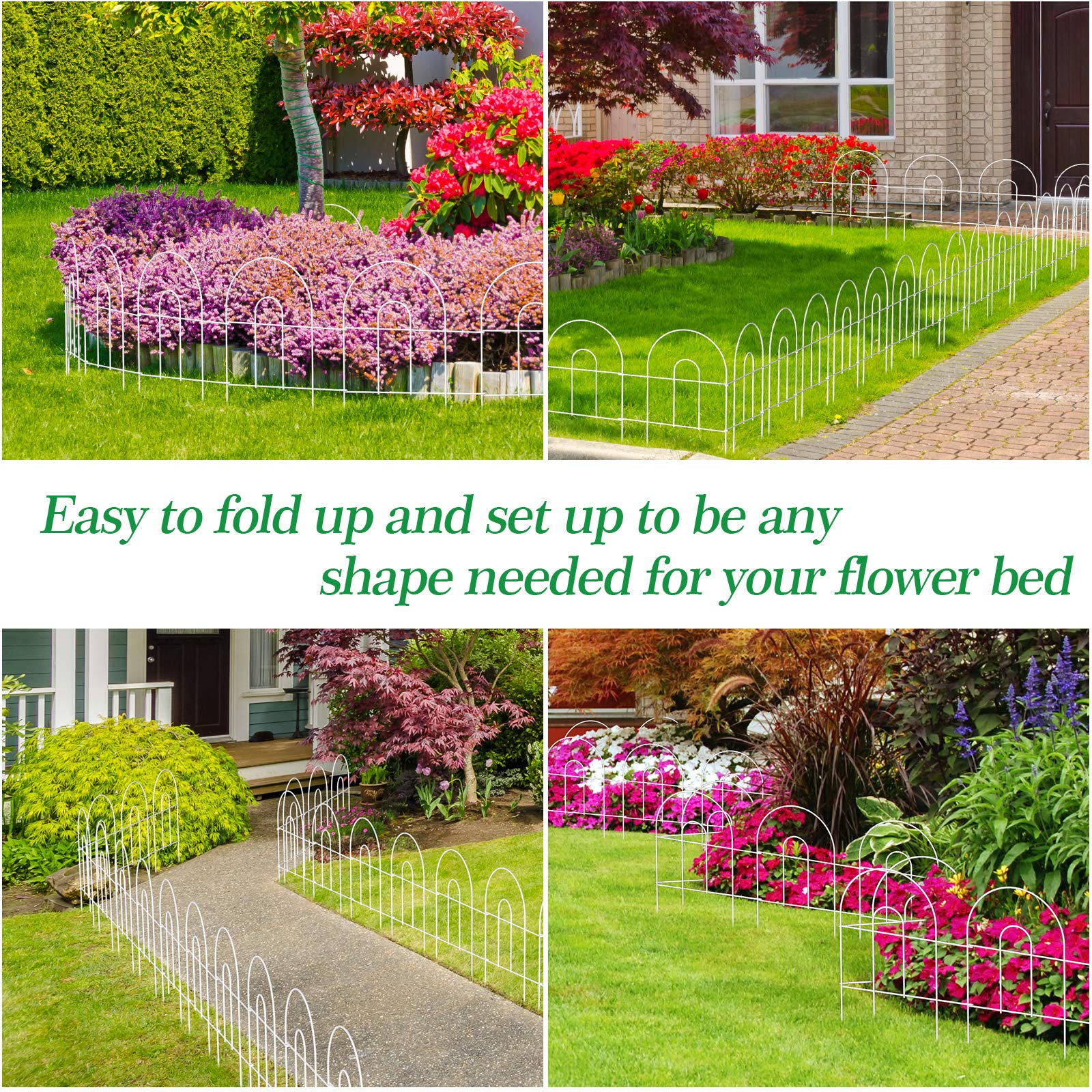 AMAGABELI GARDEN & HOME 35 panels Decorative Garden Fences and Borders for Dogs 18in(H)×50ft(L) No Dig Metal Fence Panel Garden Edging Border Fence For Animal Barrier Fencing for Flower Bed Yard White