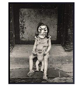 weird creepy girl in scary witch halloween mask vintage photo picture - gift for gothic home decor, witchcraft, horror movie fans - retro photograph wall art poster print - 8x10 room decorations