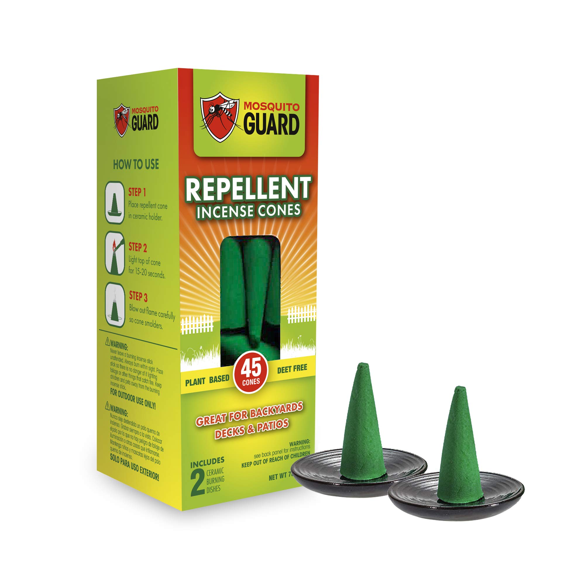 Mosquito Guard 45pcs Mosquito Repellent Incense Cone with 2 Ceramic Dishes - Mosquito Repellent for Patio – No Deet Plant Based Mosquito Repellent Outdoor