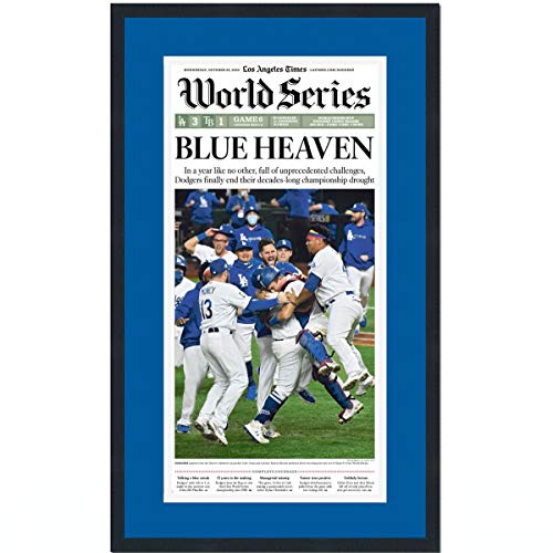 Framed Los Angeles LA Times Blue Heaven Dodgers 2020 World Series Champions 17x27 Baseball Newspaper Cover Photo Professionally Matted