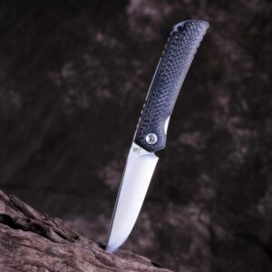 KATSU Folding Pocket Japanese Knife, Carbon Fiber Handle, EDC Knife w/154CM Steel Blade, Leather Sheath