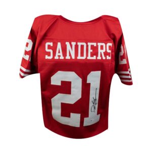 deion sanders autographed san francisco red custom football jersey - bas coa