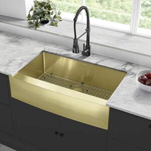 swiss madison rivage 36 x 21 stainless steel, single basin, farmhouse kitchen sink with apron in gold