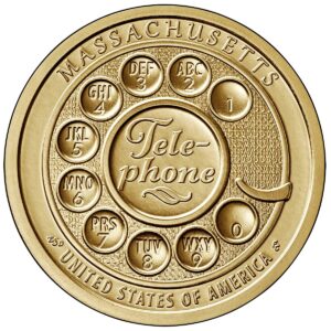 2020 p american innovation massachusetts - invention of the telephone $1 coin - roll of 25 dollar coins dollar us mint uncirculated