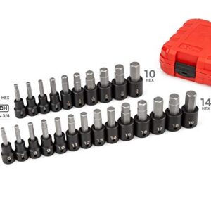 TEKTON 1/2 Inch Drive Hex Impact Bit Socket Set, 24-Piece (1/4-3/4 in., 6-19 mm) | SIB92311