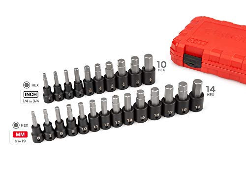 TEKTON 1/2 Inch Drive Hex Impact Bit Socket Set, 24-Piece (1/4-3/4 in., 6-19 mm) | SIB92311