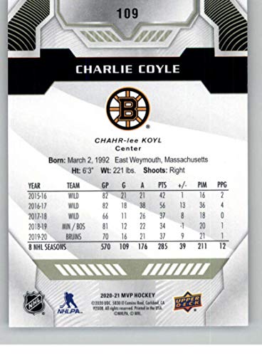 2020-21 Upper Deck MVP #109 Charlie Coyle Boston Bruins NHL Hockey Trading Card