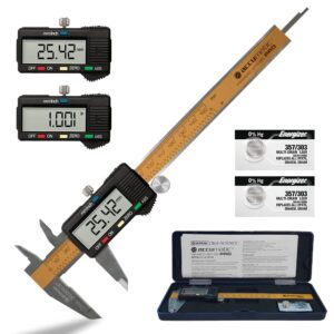 digital caliper measuring tool – 6 inch stainless steel micrometer caliper - abs + auto-off feature - inch/mm conversion and large lcd screen – electronic vernier calipers 2 batteries included - gyros