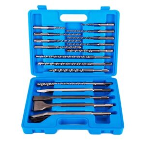 tonchean rotary hammer drill bits set 17 pcs sds plus 40cr carbon steel concrete masonry chisel set with storage carrying case - 4 flutes drill bit carbide tipped for brick, stone and concrete