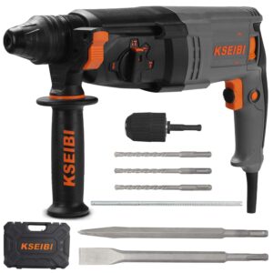 kseibi 1 inch rotary hammer drill 6.5 amp sds plus 4 functions reduced vibration variable speed drilling 900rpm, 4350bpm, 5 joules impact rate, safety clutch (ksh 3-26)