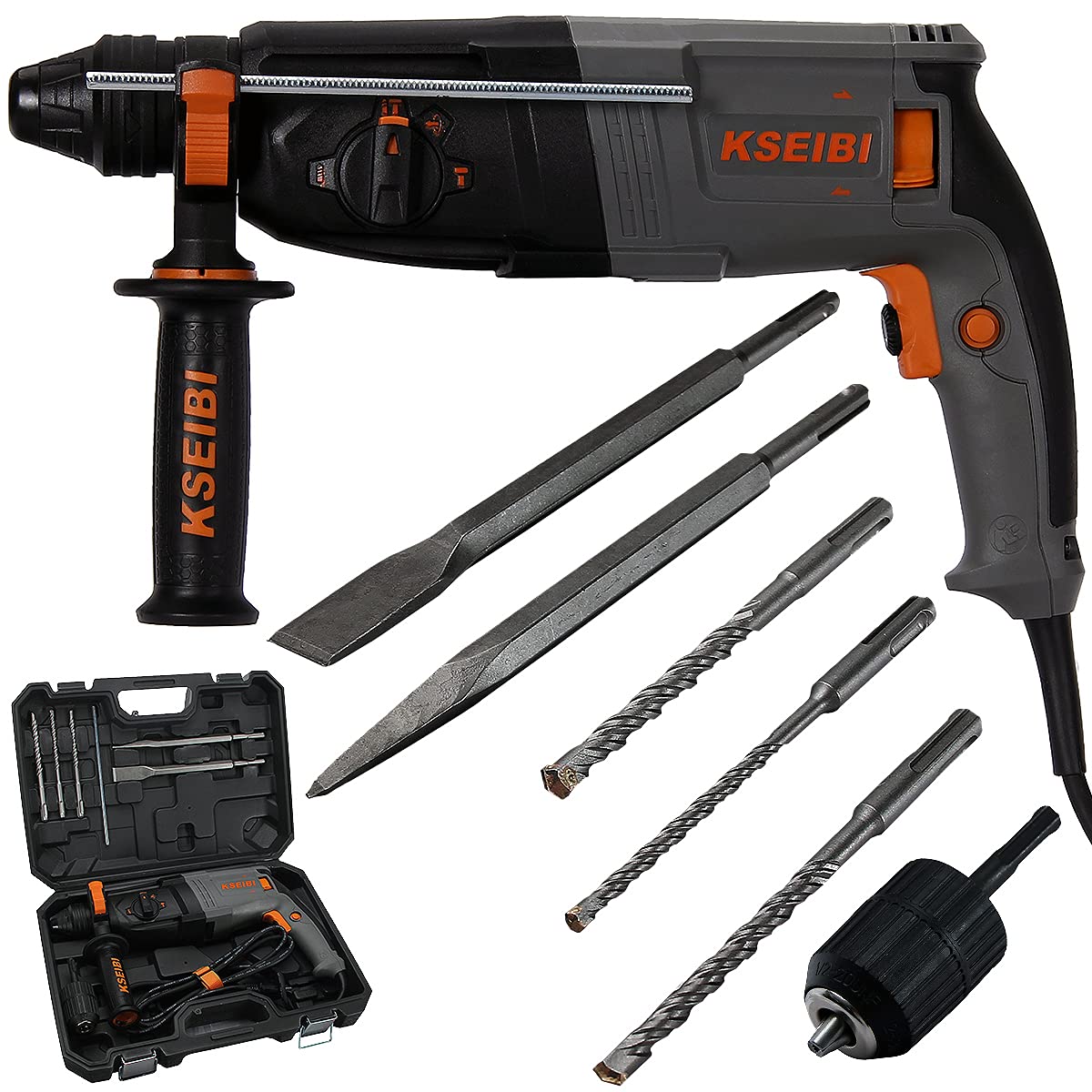 KSEIBI 1 inch Rotary Hammer Drill 6.5 Amp SDS Plus 4 Functions Reduced Vibration Variable Speed Drilling 900RPM, 4350BPM, 5 Joules Impact Rate, Safety Clutch (KSH 3-26)