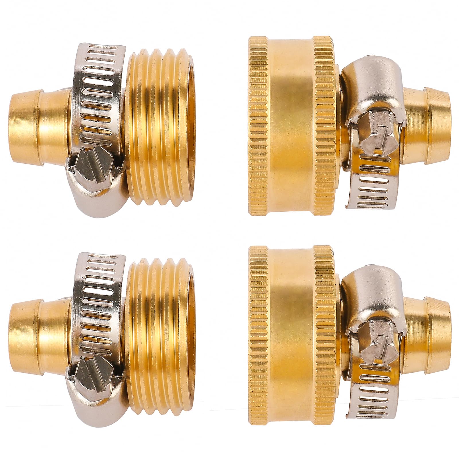 Sanpaint Brass Garden Hose Connector Repair Mender Kit with Stainless Clamp,Fits 3/4 Inch Water Hose Fitting,2-Set