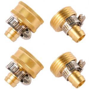 Sanpaint Brass Garden Hose Connector Repair Mender Kit with Stainless Clamp,Fits 3/4 Inch Water Hose Fitting,2-Set