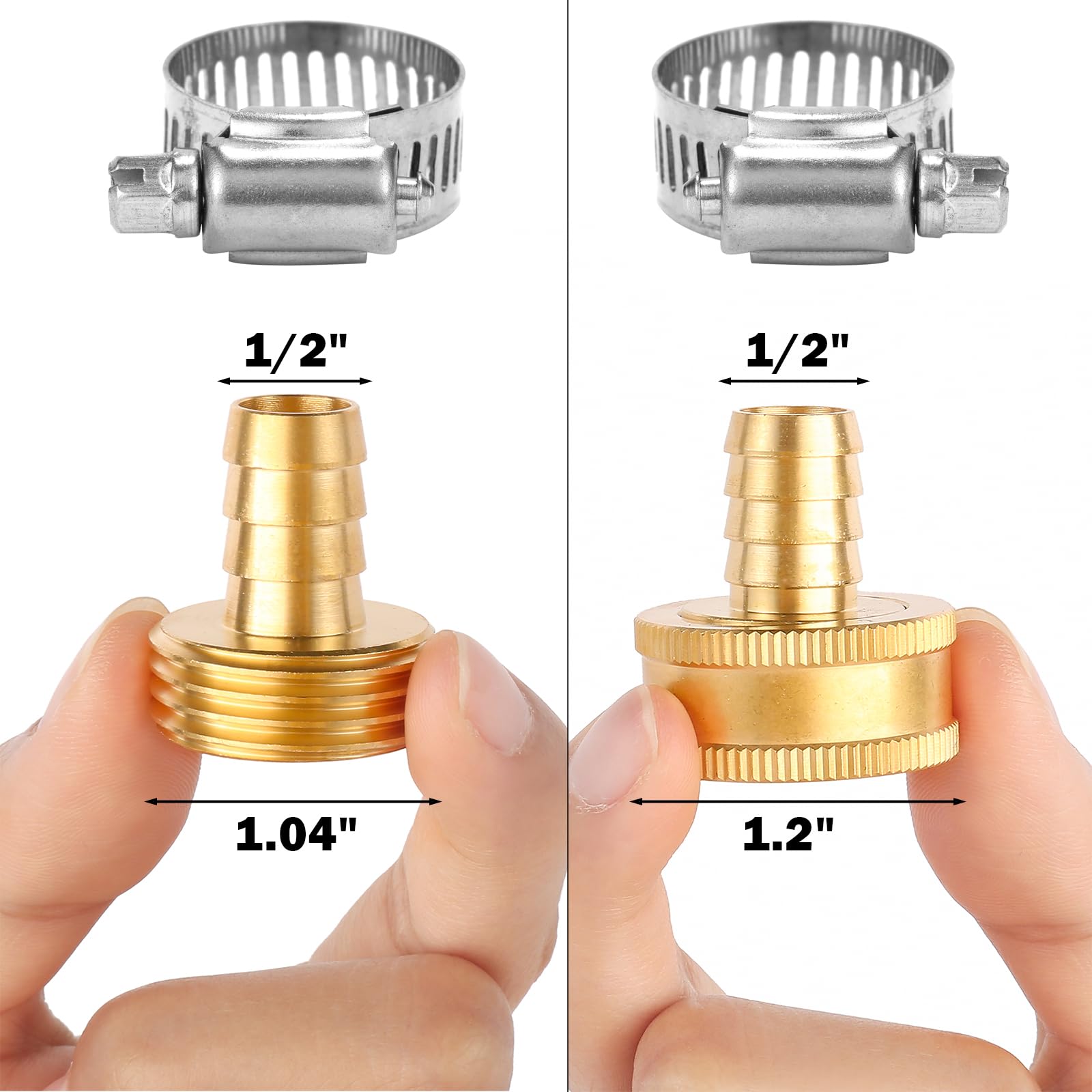 Sanpaint Brass Garden Hose Connector Repair Mender Kit with Stainless Clamp,Fits 3/4 Inch Water Hose Fitting,2-Set