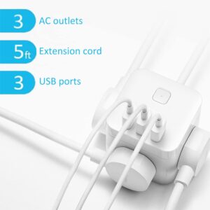 Power Strip Extension Cord with Multiple Outlets, BULL Power Strip with 3 USB Charging Ports 3 Outlets and 5ft Flexible Extension Cord, Travel for Cruise Ship Home Dorm Hotel Office