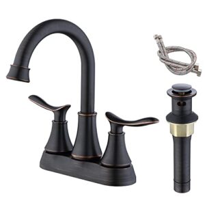 gele bathroom faucet oil rubbed bronze with drain & supply hoses 2-handle 360 degree high arc swivel spout centerset 4 inch vanity sink faucet 4009b-orb