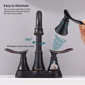 GELE Bathroom Faucet Oil Rubbed Bronze with Drain & Supply Hoses 2-Handle 360 Degree High Arc Swivel Spout Centerset 4 Inch Vanity Sink Faucet 4009B-ORB