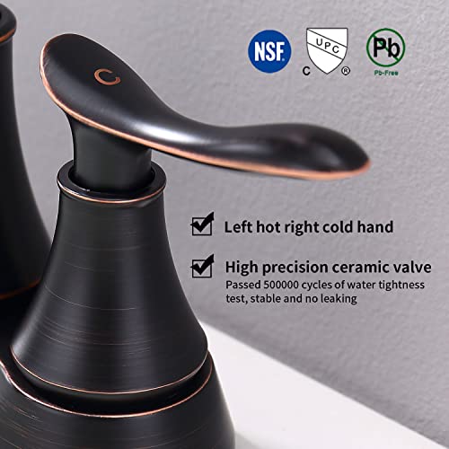 GELE Bathroom Faucet Oil Rubbed Bronze with Drain & Supply Hoses 2-Handle 360 Degree High Arc Swivel Spout Centerset 4 Inch Vanity Sink Faucet 4009B-ORB