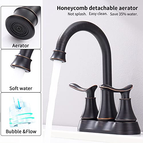 GELE Bathroom Faucet Oil Rubbed Bronze with Drain & Supply Hoses 2-Handle 360 Degree High Arc Swivel Spout Centerset 4 Inch Vanity Sink Faucet 4009B-ORB