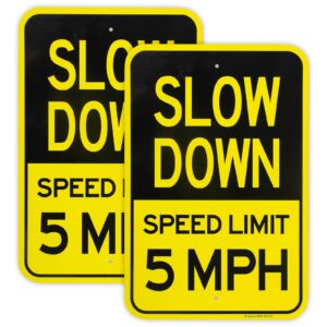 2-pack large slow down sign, speed limit 5 mph sign, 18"x 12" .04" aluminum reflective sign rust free aluminum-uv protected and weatherproof