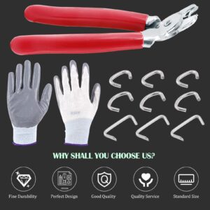 Keadic Angled Head Hog Ring Pliers & 360 Pieces Galvanized Hog Rings, Professional Upholstery Installation Kit with Protective Gloves, for Upholstery, Bungee Shock, Meat & Sausage Casings