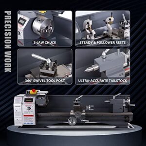 CO-Z 8.7"x29.5" Mini Metal Lathe with 1100W Brushed Motor 5 Turning Tools, Benchtop Metal Lathe with LCD Display 2250rpm Max Variable Speed for Home Machinists Workshop DIY Metalworking Crafts