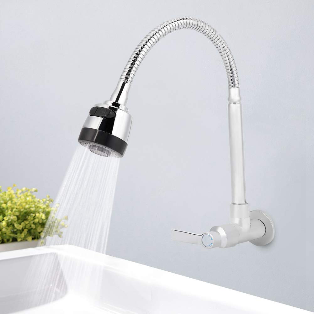 Cold Water Sink Faucet - Wall Mounted Faucet, Single Cold Water Faucet,360 Rotatable Sink Faucet Kitchen Sink Faucet Neck Laundry Room Garden Outdoor Faucets Tap