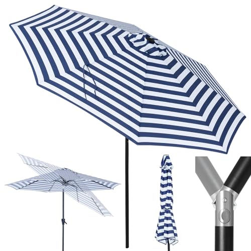 Tempera 9ft Patio Market Outdoor Table Umbrella with Push Button Tilt and Crank,Large Sun Umbrella with Sturdy Pole&Fade resistant canopy,Easy to set, Blue White Stripe