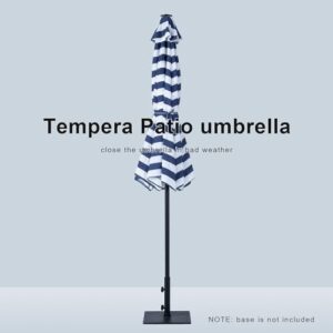 Tempera 9ft Patio Market Outdoor Table Umbrella with Push Button Tilt and Crank,Large Sun Umbrella with Sturdy Pole&Fade resistant canopy,Easy to set, Blue White Stripe