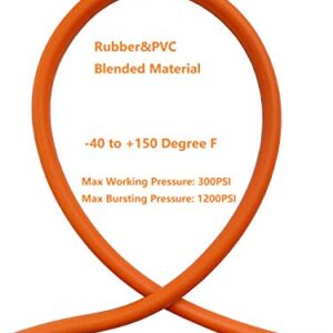 SANFU Hybrid PVC/Rubber 3/8”ID x 100ft, 300PSI Durable, Lightweight, Air Compressor Hose with 1/4” Industrial Brass Coupler and Plug, Bend Restrictors, Orange(100’)