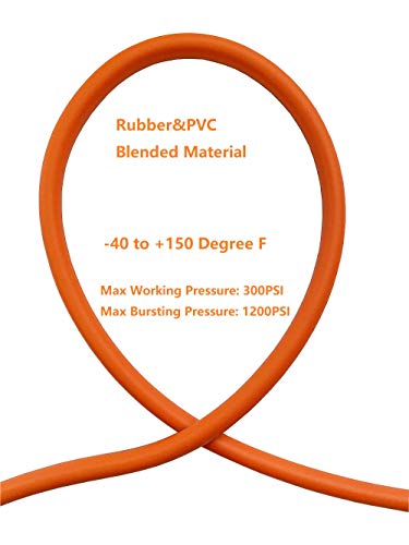 SANFU Hybrid PVC/Rubber 3/8”ID x 100ft, 300PSI Durable, Lightweight, Air Compressor Hose with 1/4” Industrial Brass Coupler and Plug, Bend Restrictors, Orange(100’)